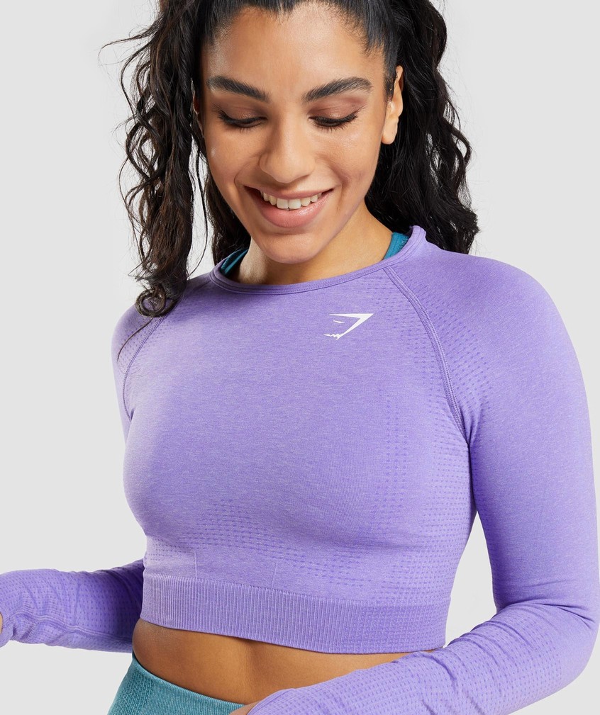 Light Purple Women's Gymshark Vital Seamless 2.0 Long Sleeve Crop Top T-Shirts | USA-62718