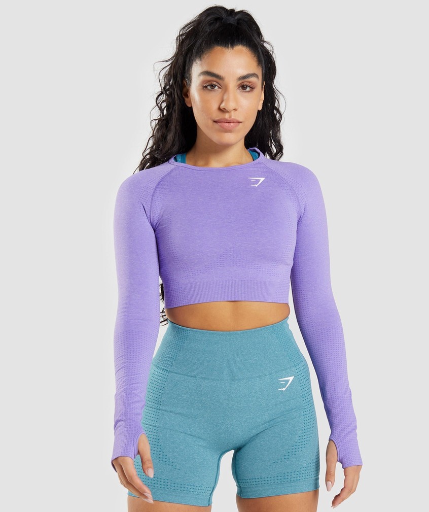 Light Purple Women\'s Gymshark Vital Seamless 2.0 Long Sleeve Crop Top T-Shirts | USA-62718