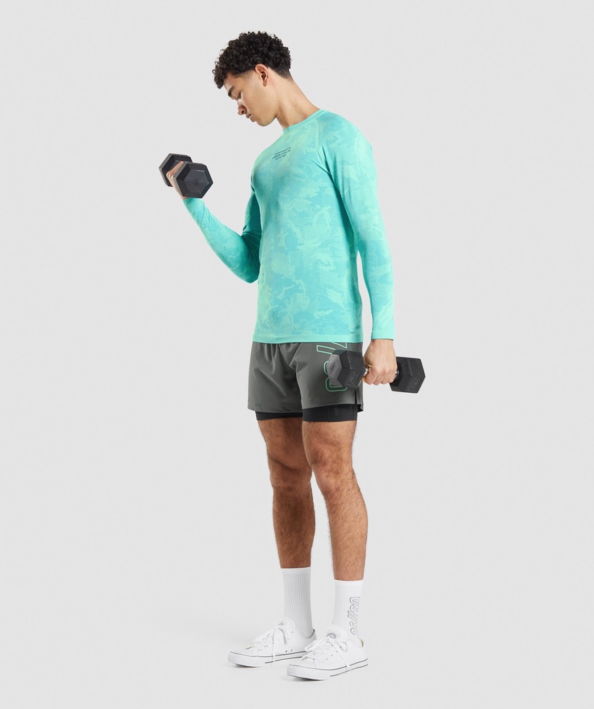 Light Turquoise / Blue Men's Gymshark Steve Cook Long Sleeve Seamless T-Shirts | USA-64537