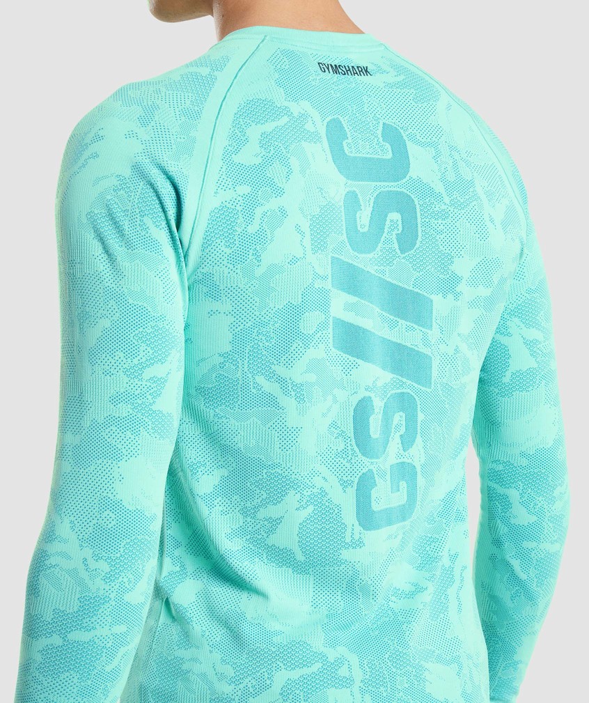 Light Turquoise / Blue Men's Gymshark Steve Cook Long Sleeve Seamless T-Shirts | USA-64537