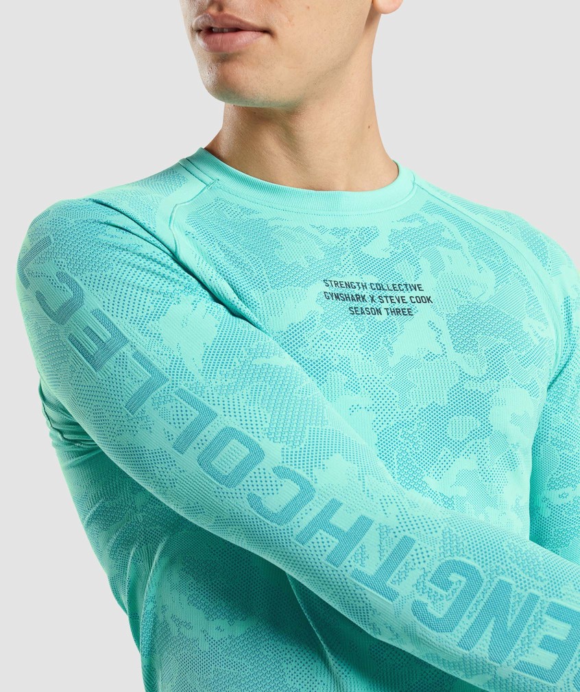 Light Turquoise / Blue Men's Gymshark Steve Cook Long Sleeve Seamless T-Shirts | USA-64537