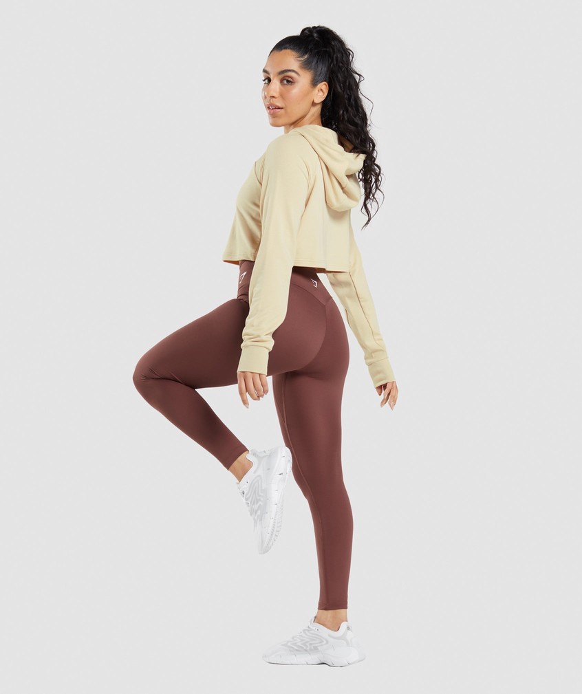 Light Yellow Brown Women's Gymshark Training Cropped Hoodie | USA-58904