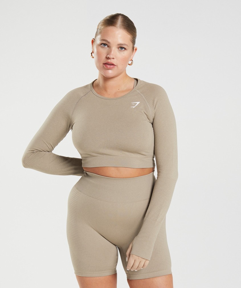 Light Yellow Brown Women's Gymshark Vital Seamless 2.0 Crop Top T-Shirts | USA-47016