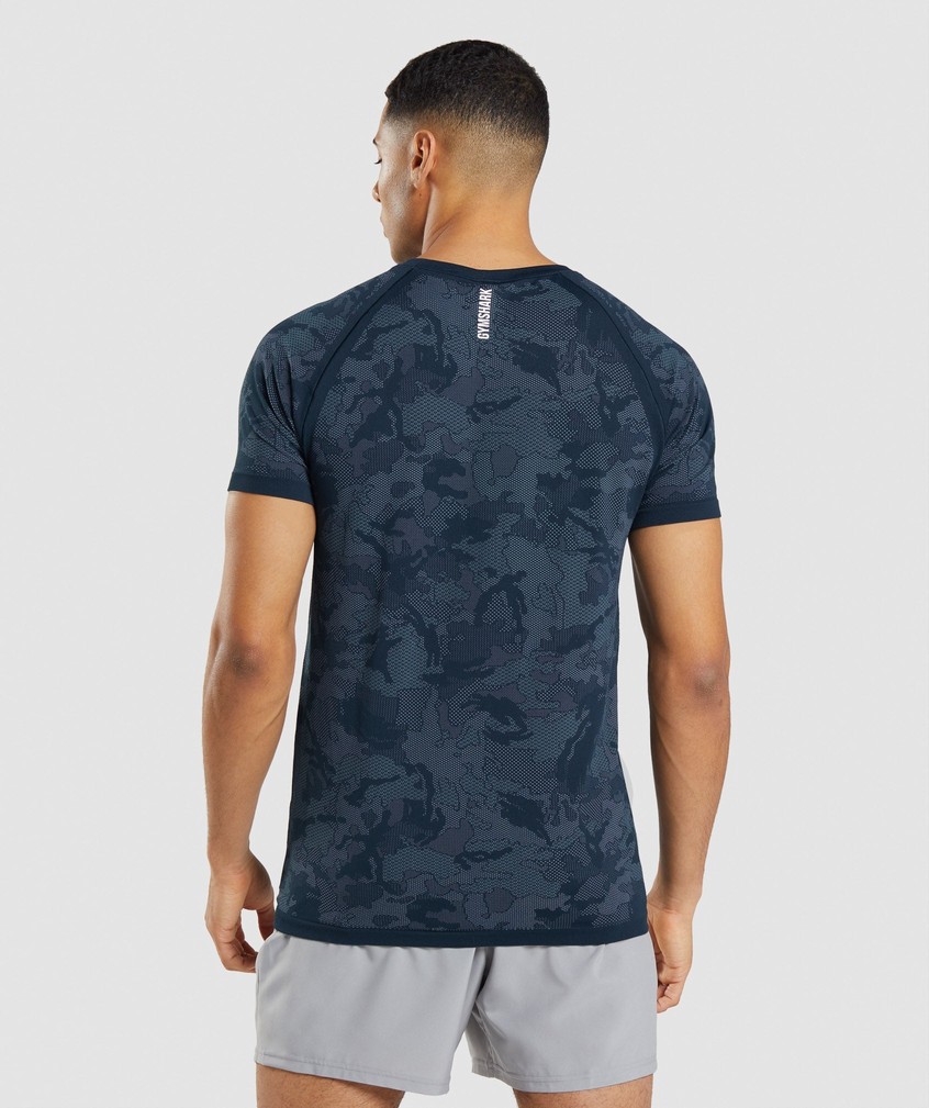 Navy / Blue Men's Gymshark Geo Seamless T-Shirts | USA-79582