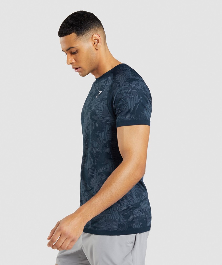 Navy / Blue Men's Gymshark Geo Seamless T-Shirts | USA-79582