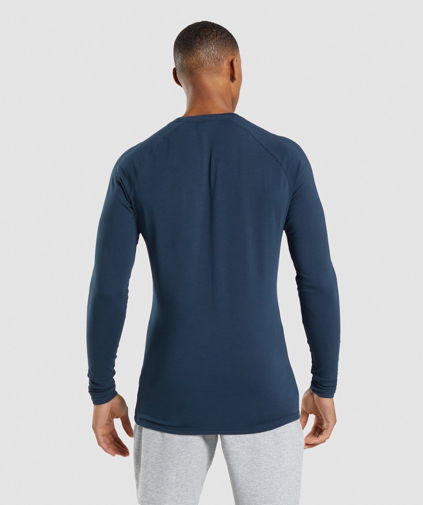 Navy Men's Gymshark Apollo Long Sleeve T-Shirts | USA-21496