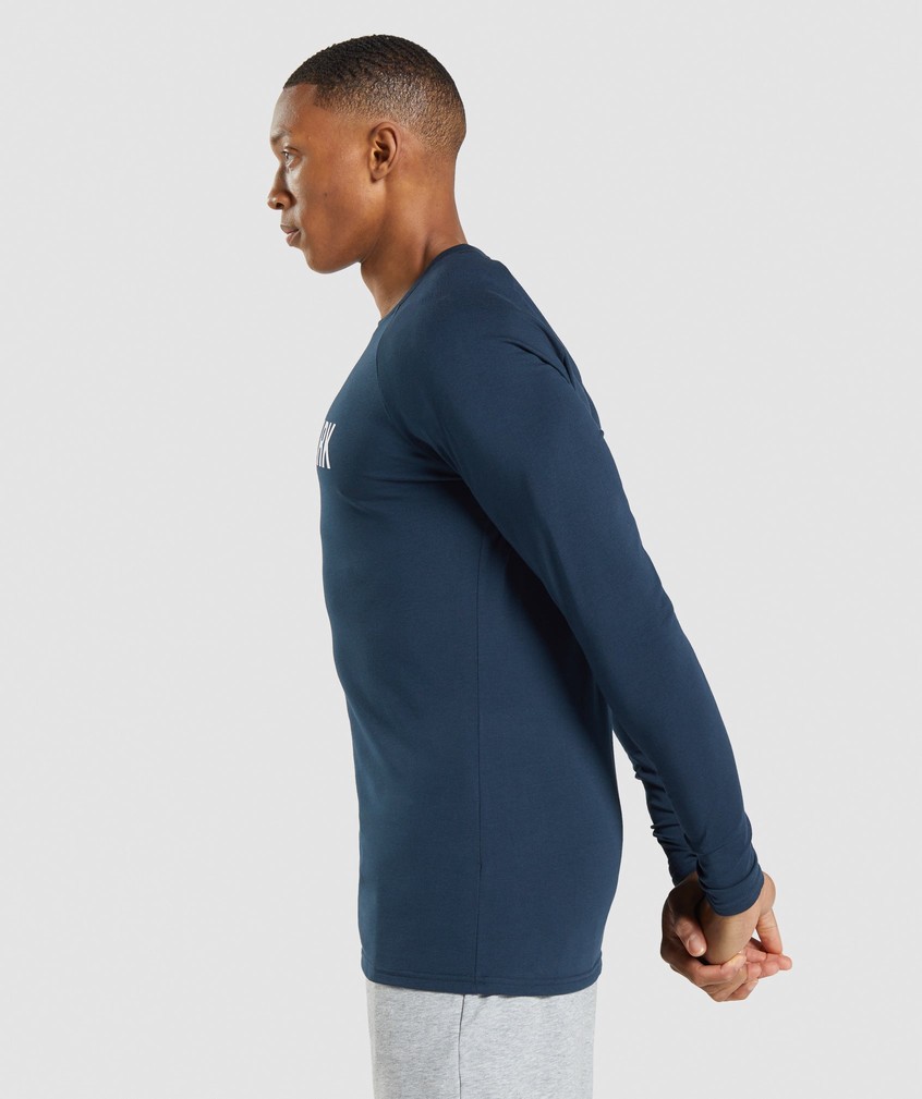 Navy Men's Gymshark Apollo Long Sleeve T-Shirts | USA-21496