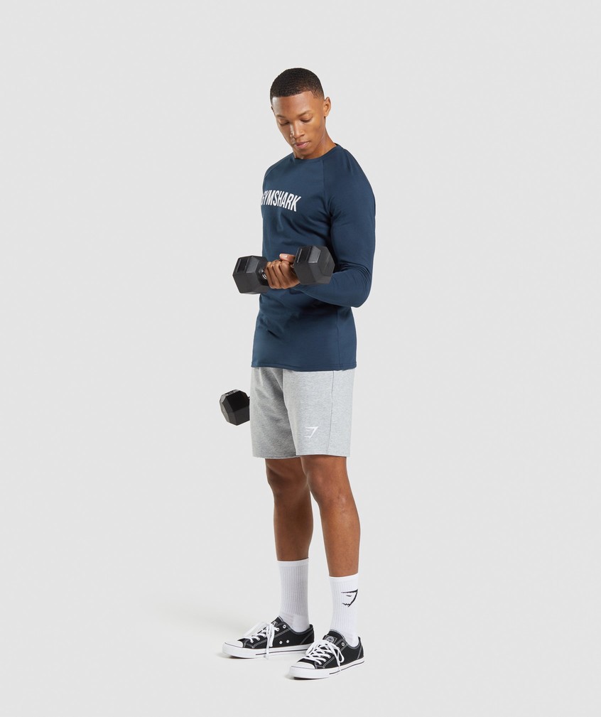 Navy Men's Gymshark Apollo Long Sleeve T-Shirts | USA-21496