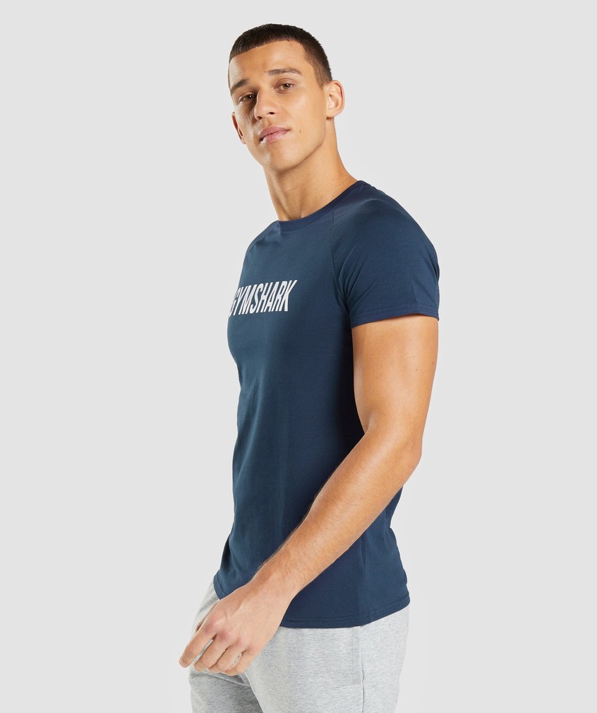 Navy Men's Gymshark Apollo T-Shirts | USA-74689