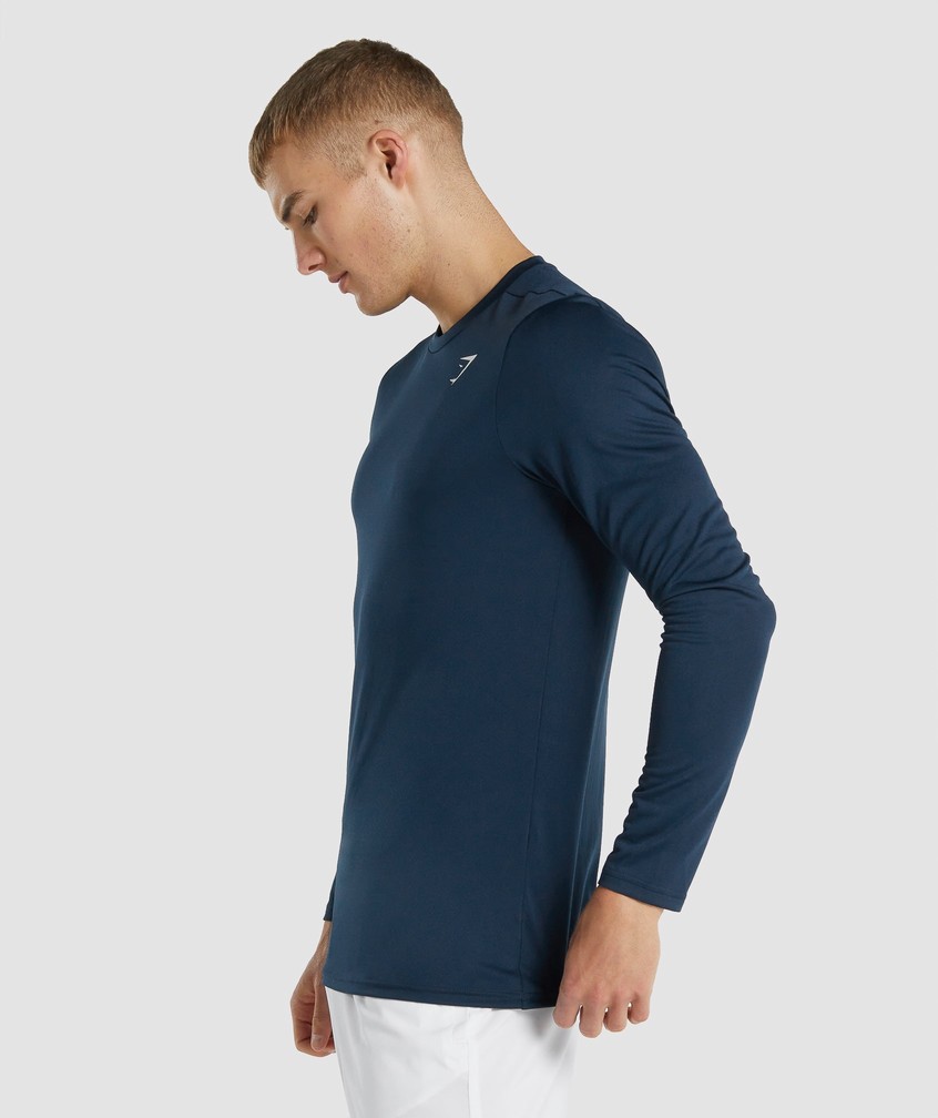 Navy Men's Gymshark Arrival Long Sleeve T-Shirts | USA-70594