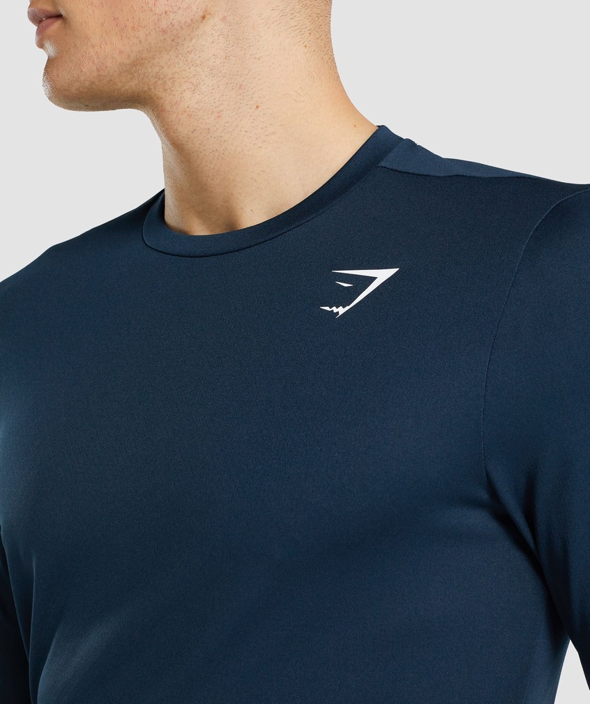 Navy Men's Gymshark Arrival Long Sleeve T-Shirts | USA-70594