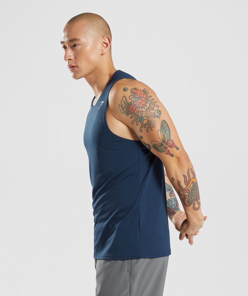 Navy Men's Gymshark Arrival Tank | USA-96145