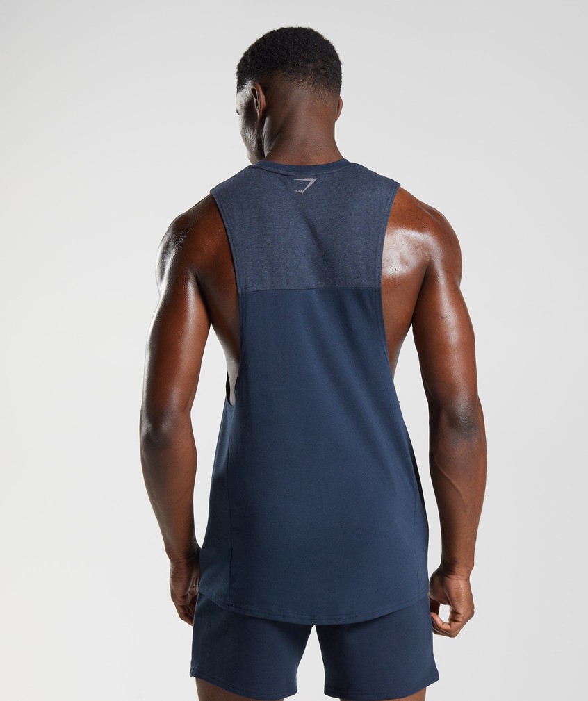 Navy Men's Gymshark Bold React Drop Arm Tank | USA-38415