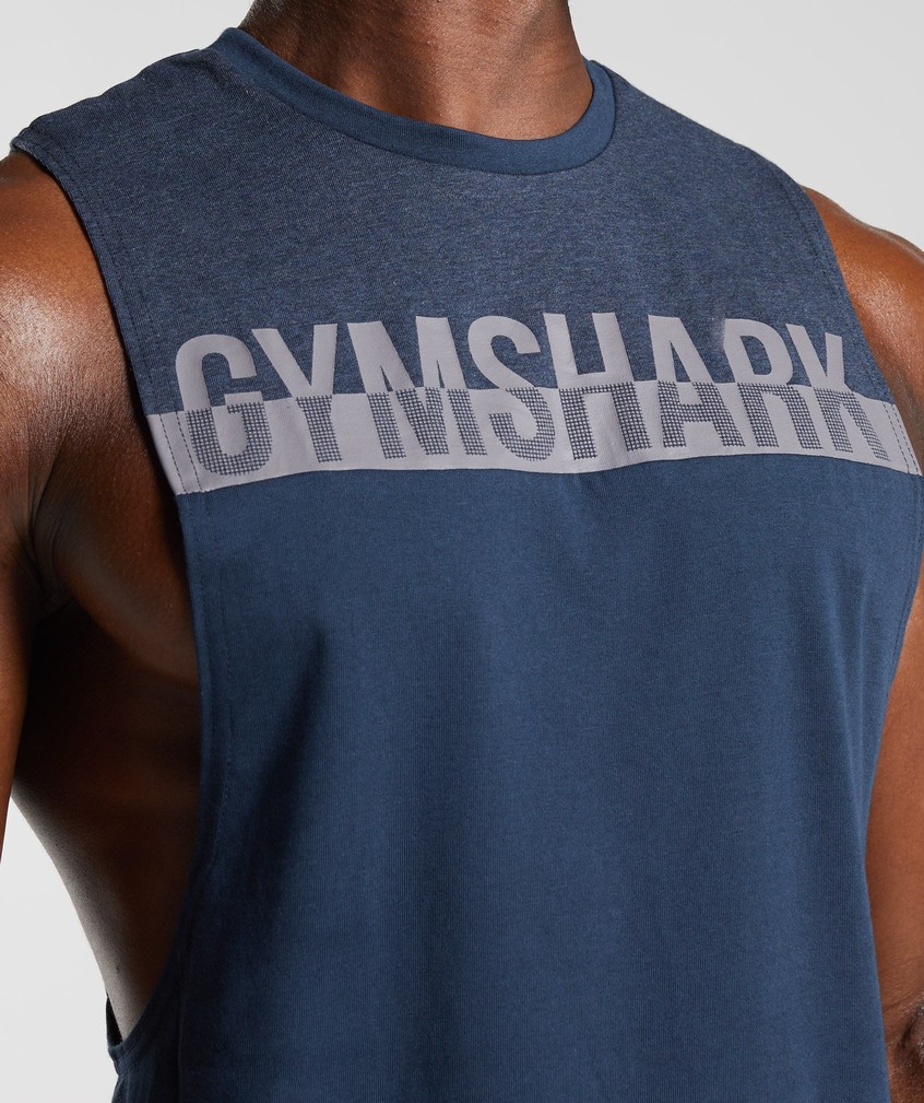 Navy Men's Gymshark Bold React Drop Arm Tank | USA-38415