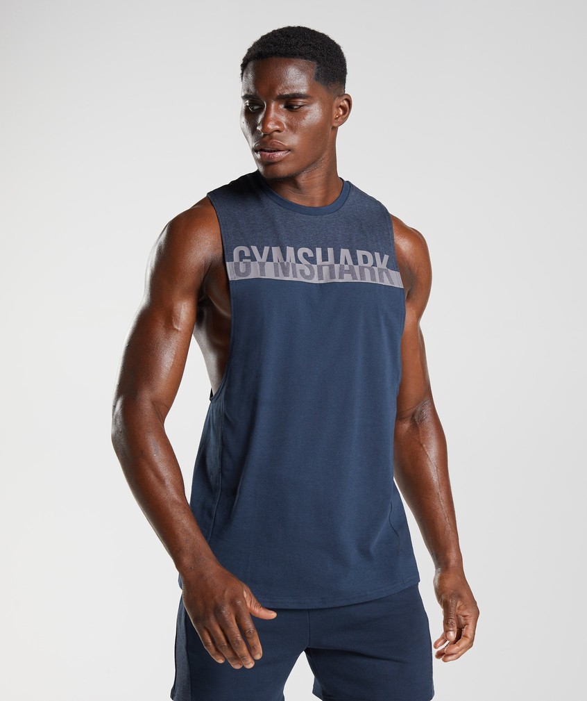 Navy Men\'s Gymshark Bold React Drop Arm Tank | USA-38415