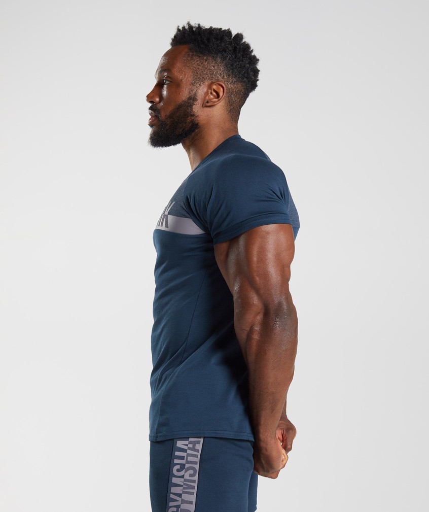 Navy Men's Gymshark Bold React T-Shirts | USA-69137