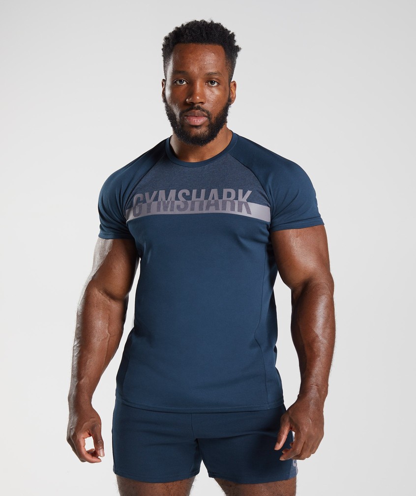 Navy Men\'s Gymshark Bold React T-Shirts | USA-69137