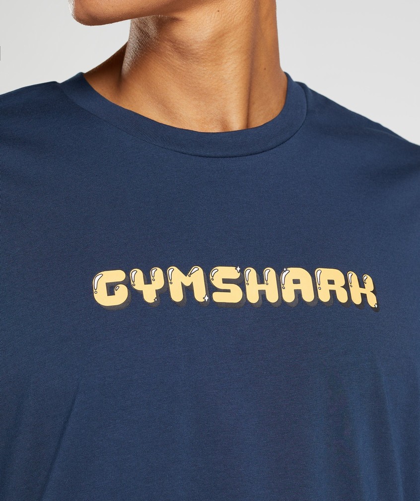 Navy Men's Gymshark Bubble Print Oversized T-Shirts | USA-31907