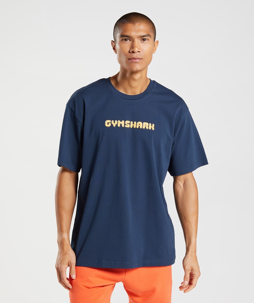 Navy Men\'s Gymshark Bubble Print Oversized T-Shirts | USA-31907