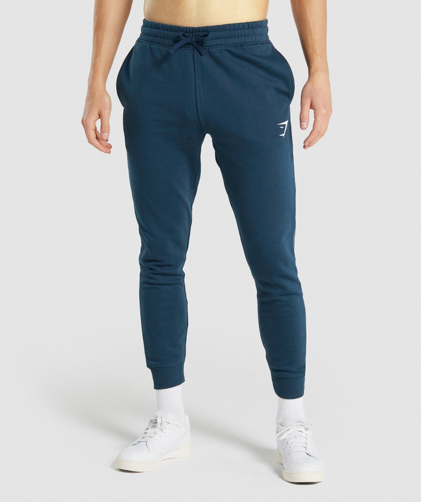 Navy Men\'s Gymshark Crest Joggers | USA-20465