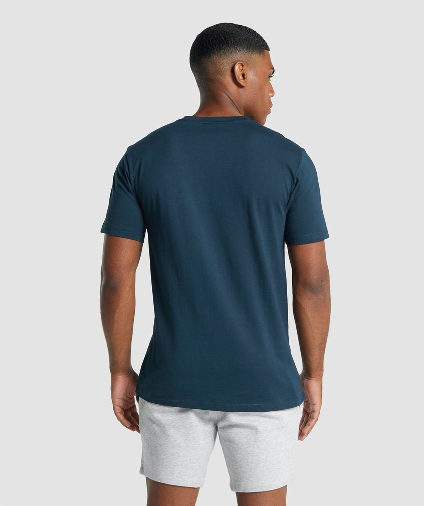 Navy Men's Gymshark Crest T-Shirts | USA-29580