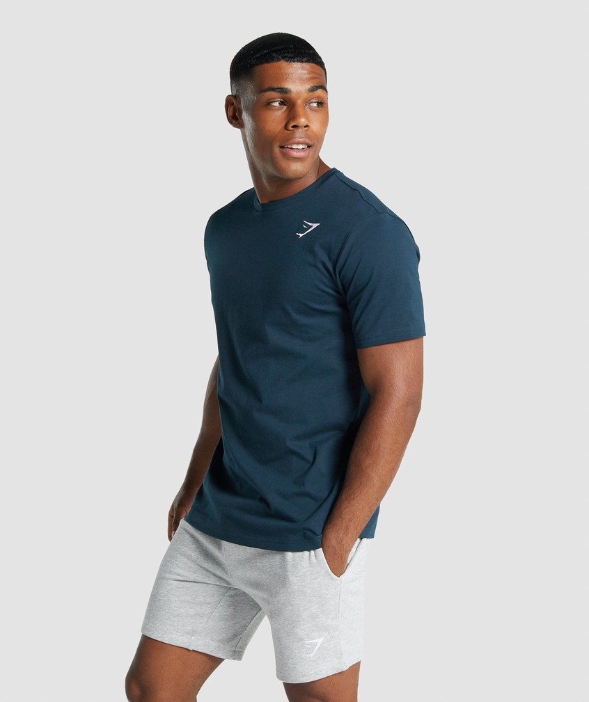 Navy Men's Gymshark Crest T-Shirts | USA-29580