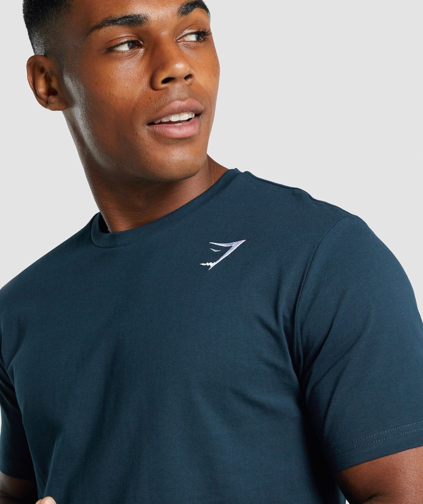 Navy Men's Gymshark Crest T-Shirts | USA-29580