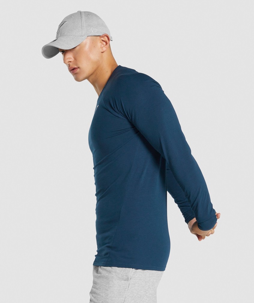 Navy Men's Gymshark Critical 2.0 Long Sleeve T-Shirts | USA-07642