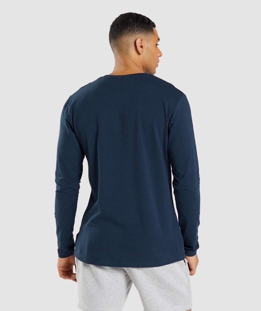 Navy Men's Gymshark Essential Long Sleeve T-Shirts | USA-01473