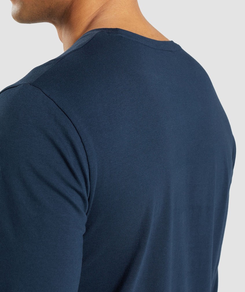 Navy Men's Gymshark Essential Long Sleeve T-Shirts | USA-01473