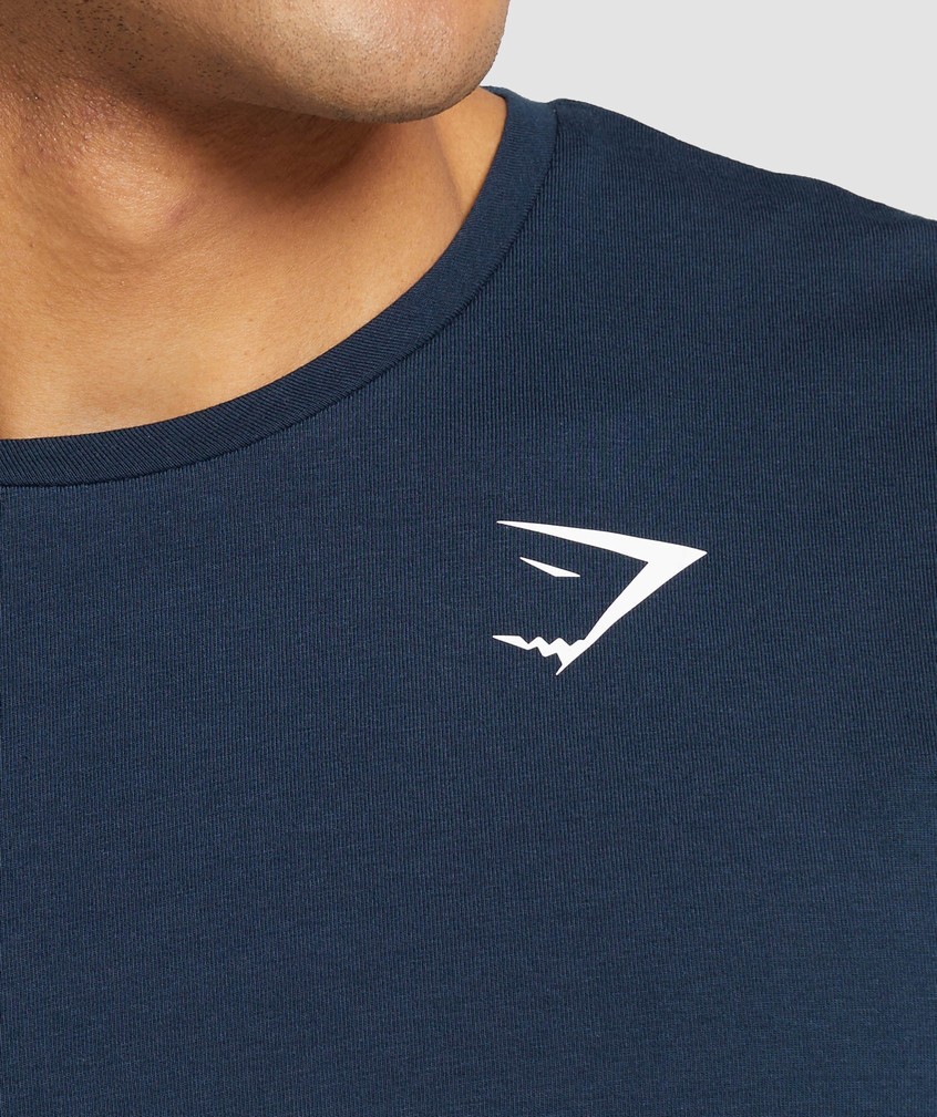 Navy Men's Gymshark Essential Long Sleeve T-Shirts | USA-01473