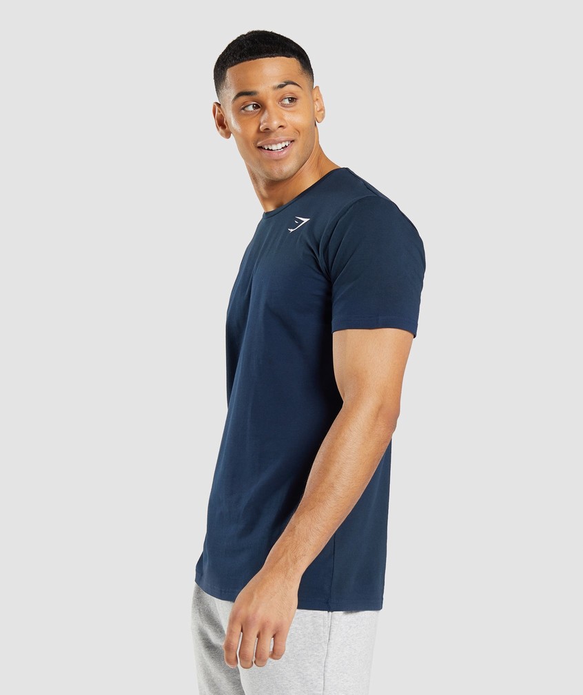 Navy Men's Gymshark Essential T-Shirts | USA-42730