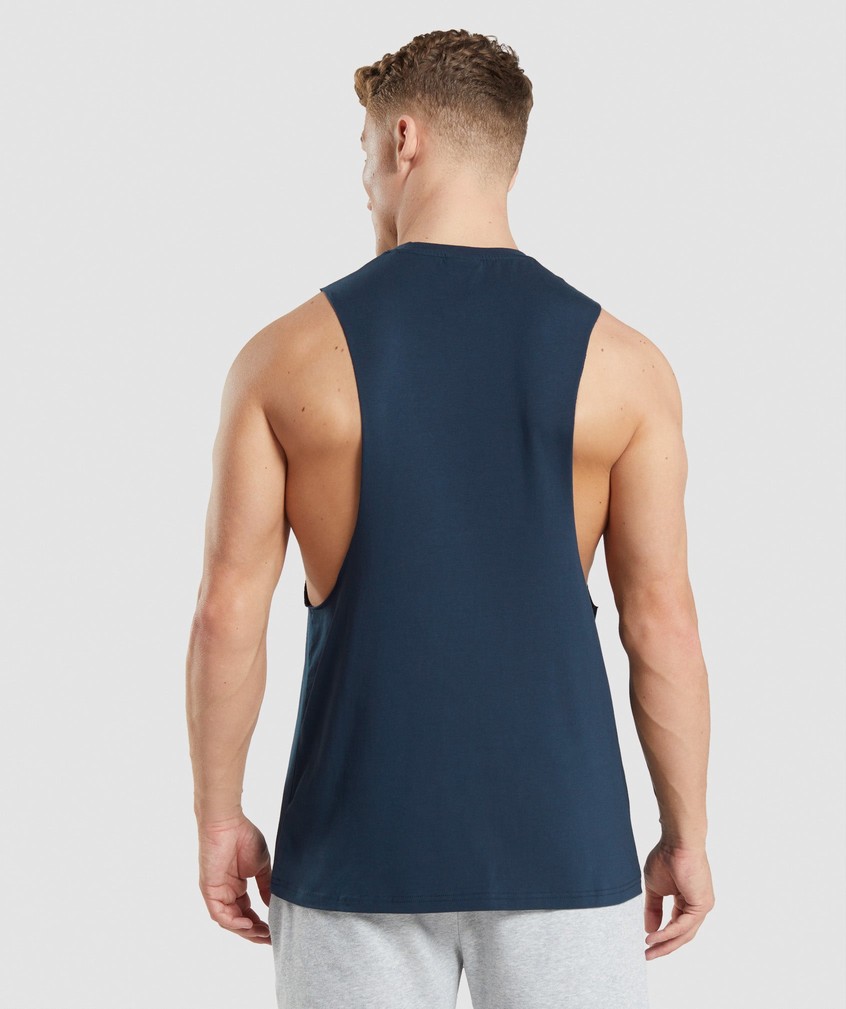 Navy Men's Gymshark Leg Day Drop Arm Tank | USA-98124