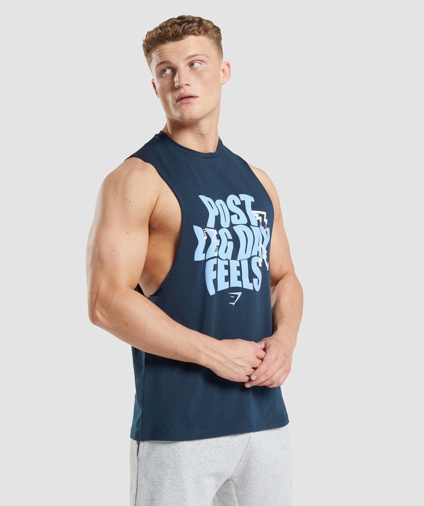 Navy Men\'s Gymshark Leg Day Drop Arm Tank | USA-98124