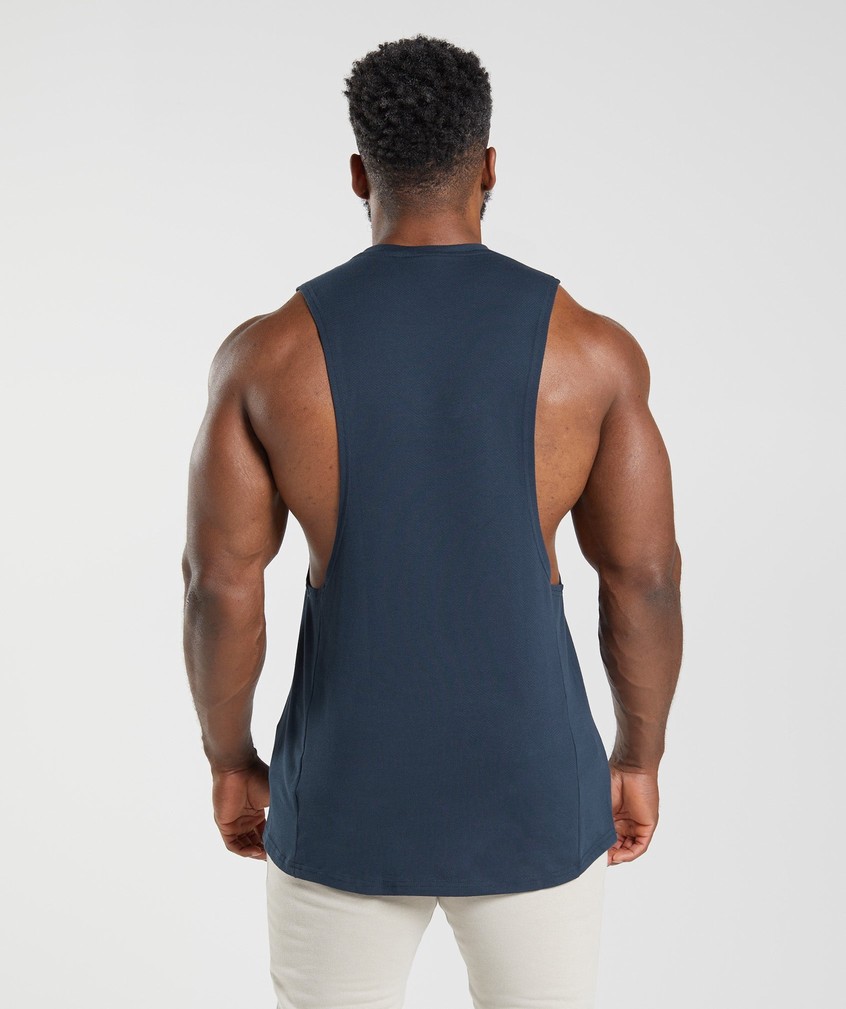 Navy Men's Gymshark React Drop Arm Tank | USA-07832