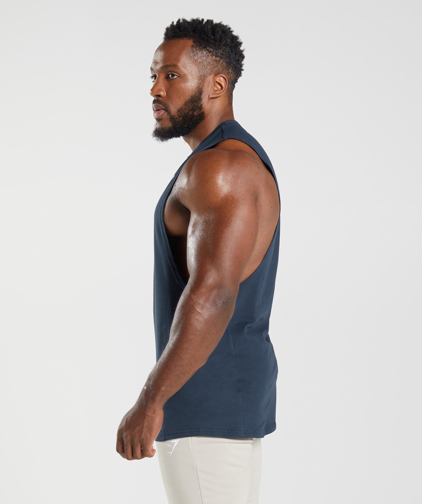 Navy Men's Gymshark React Drop Arm Tank | USA-07832