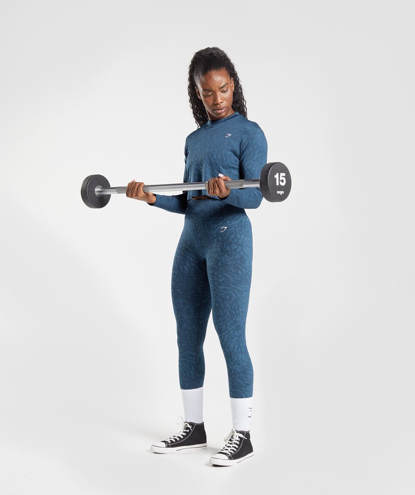 Navy Women's Gymshark Adapt Animal Seamless Long Sleeve Top T-Shirts | USA-34216