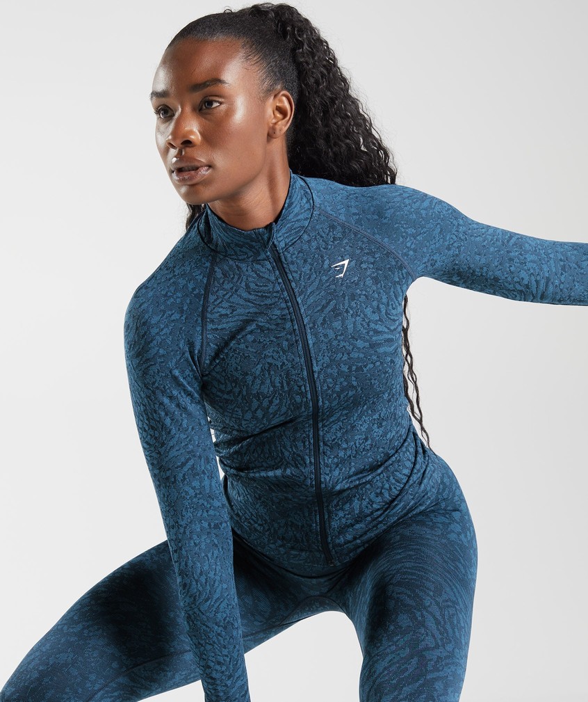 Navy Women's Gymshark Adapt Animal Zip Through Jackets | USA-43798