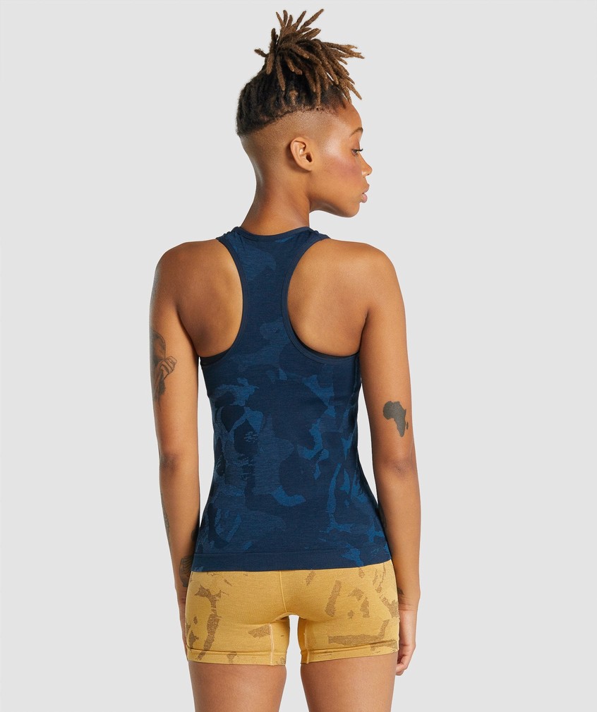 Navy Women's Gymshark Adapt Camo Seamless Tank | USA-54897