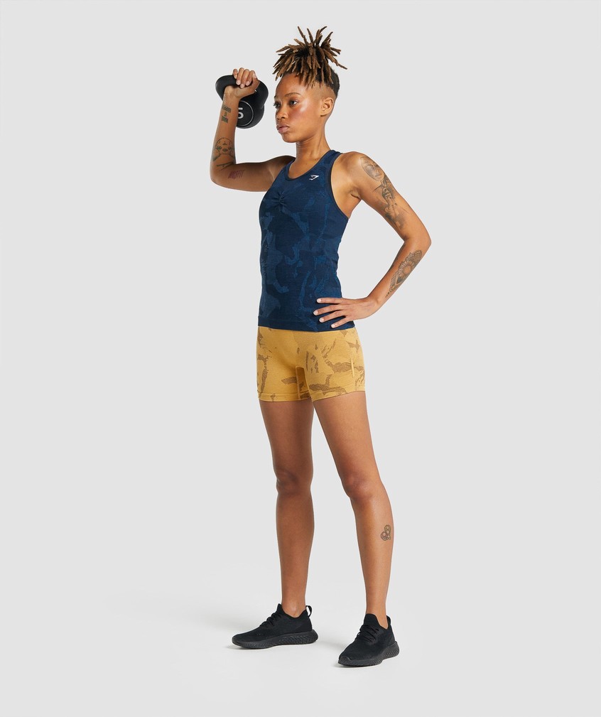 Navy Women's Gymshark Adapt Camo Seamless Tank | USA-54897