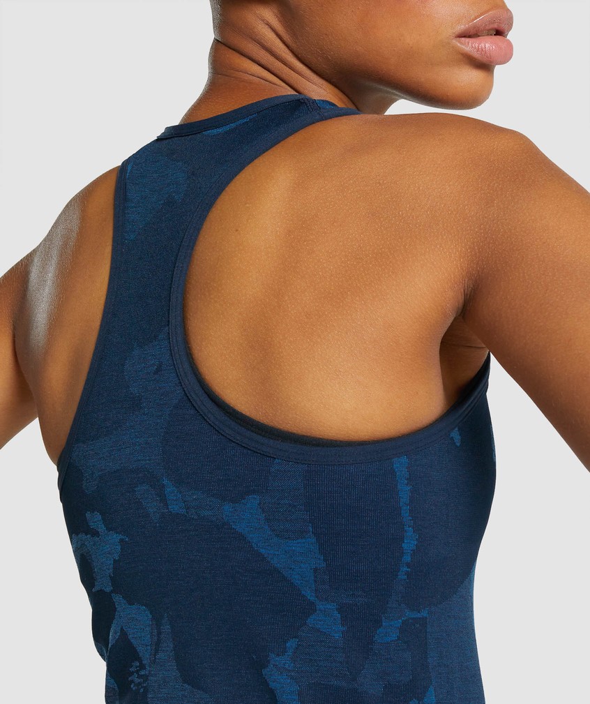 Navy Women's Gymshark Adapt Camo Seamless Tank | USA-54897