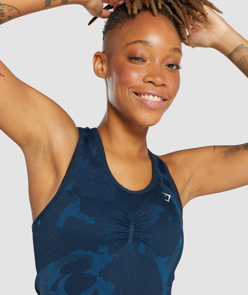 Navy Women's Gymshark Adapt Camo Seamless Tank | USA-54897