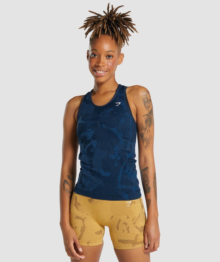 Navy Women\'s Gymshark Adapt Camo Seamless Tank | USA-54897