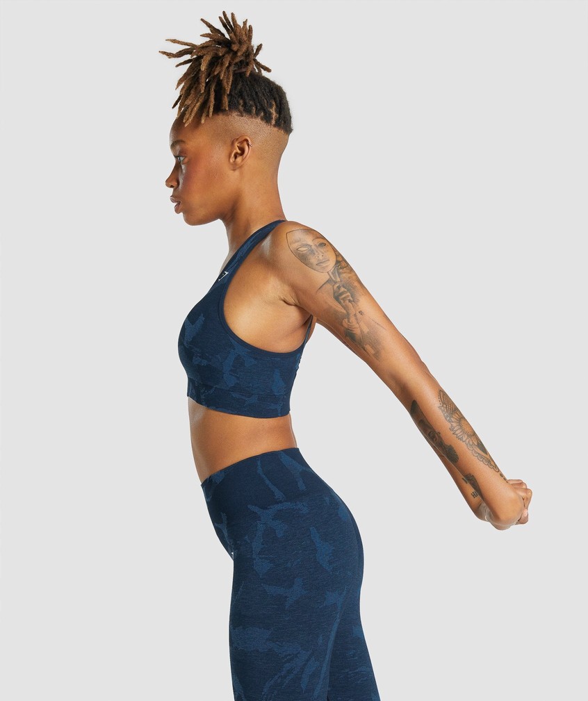 Navy Women's Gymshark Adapt Camo Seamless Racer Back Sports Bra | USA-58401