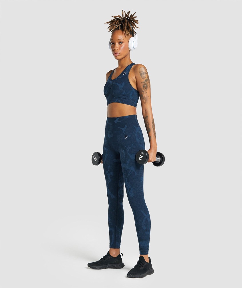 Navy Women's Gymshark Adapt Camo Seamless Racer Back Sports Bra | USA-58401