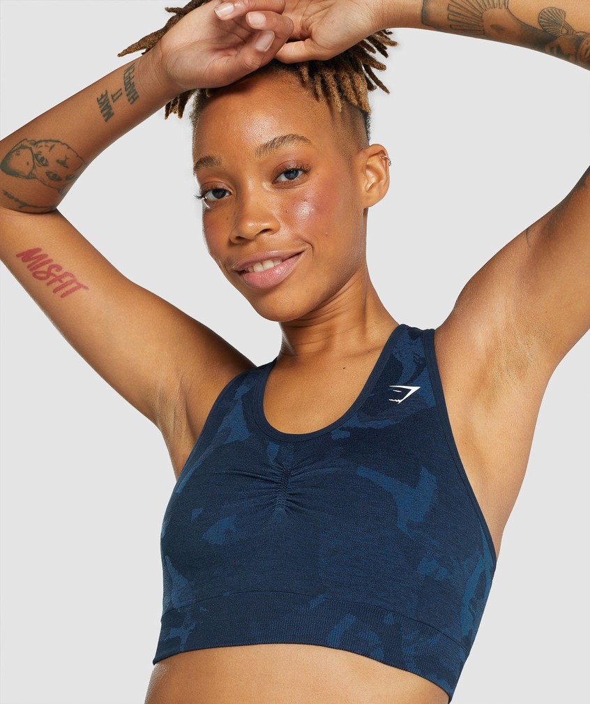 Navy Women's Gymshark Adapt Camo Seamless Racer Back Sports Bra | USA-58401