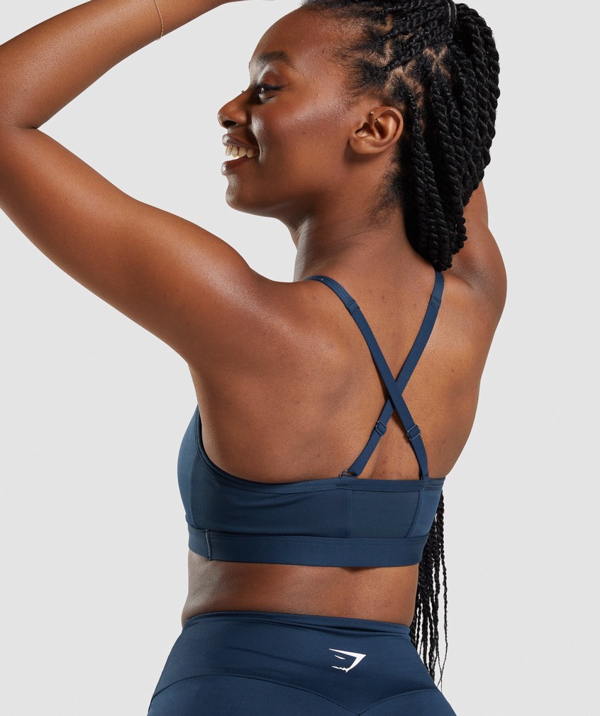 Navy Women's Gymshark Ruched Sports Bra | USA-73152