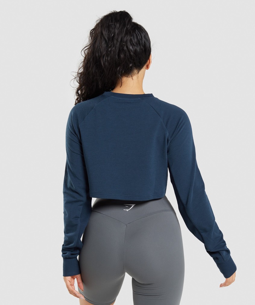 Navy Women's Gymshark Training Cropped Sweater | USA-79045