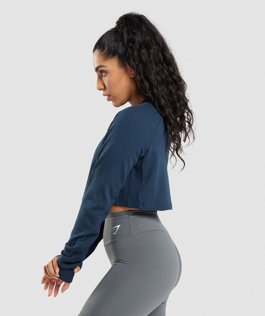 Navy Women's Gymshark Training Cropped Sweater | USA-79045