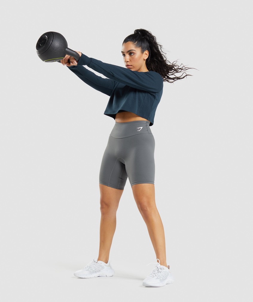 Navy Women's Gymshark Training Cropped Sweater | USA-79045